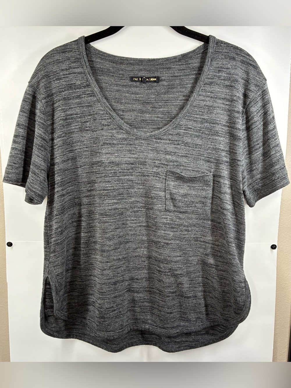 Rag & Bone/JEAN Women's Medium Gray Relaxed Pocket Tee Curved Hem